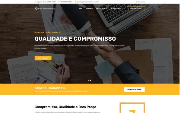 Print da página inicial de Rossi Representações